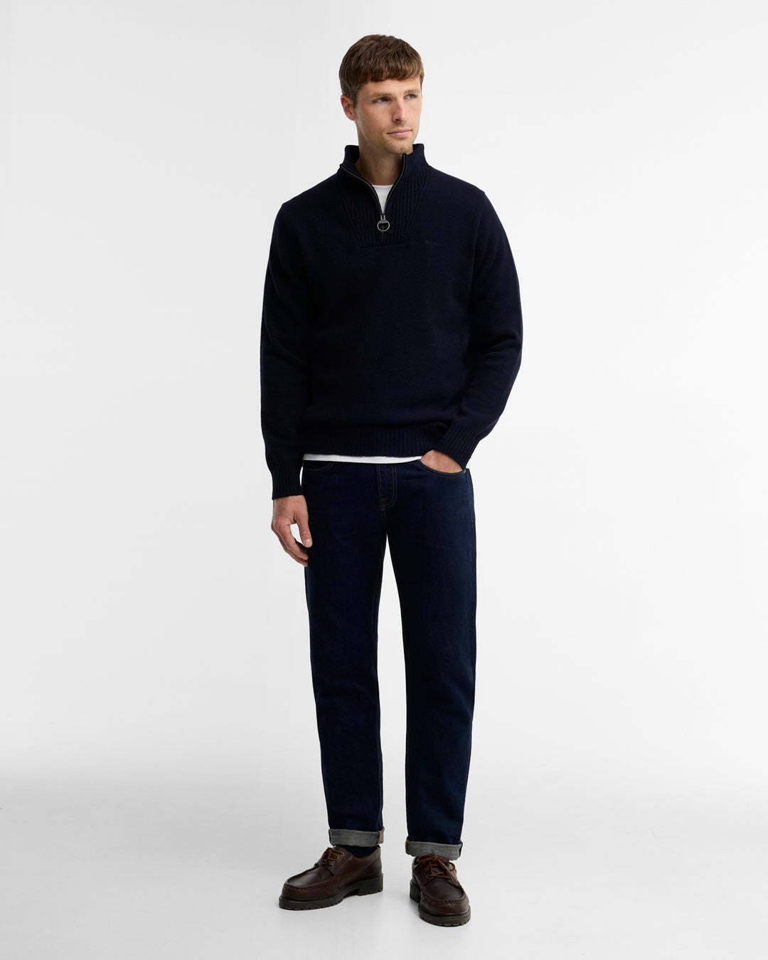 Barbour Essential Lambswool Half Zip Knitted Jumper - Navy