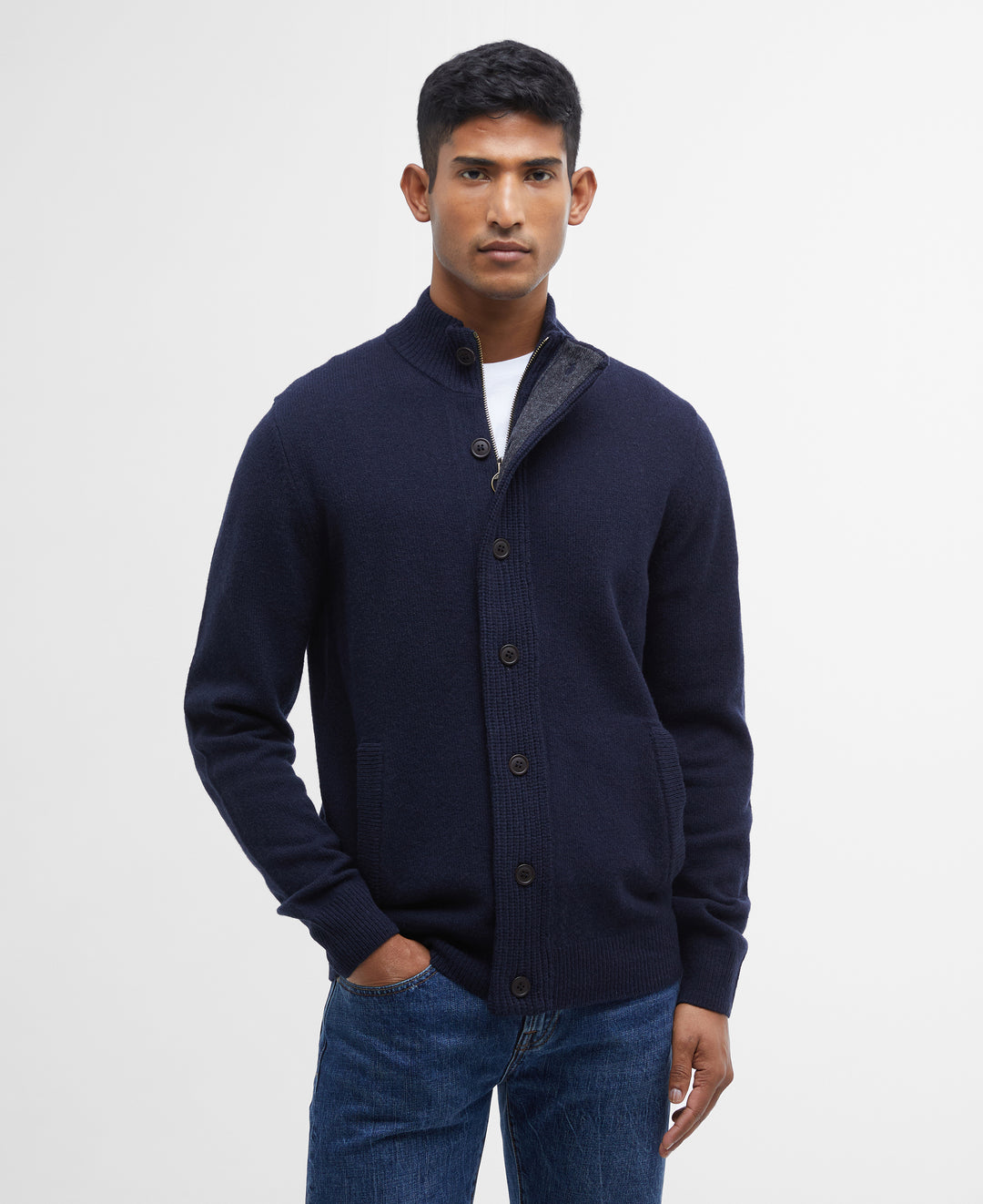 Barbour Essential Patch Zip Through Knitted Jumper - Navy