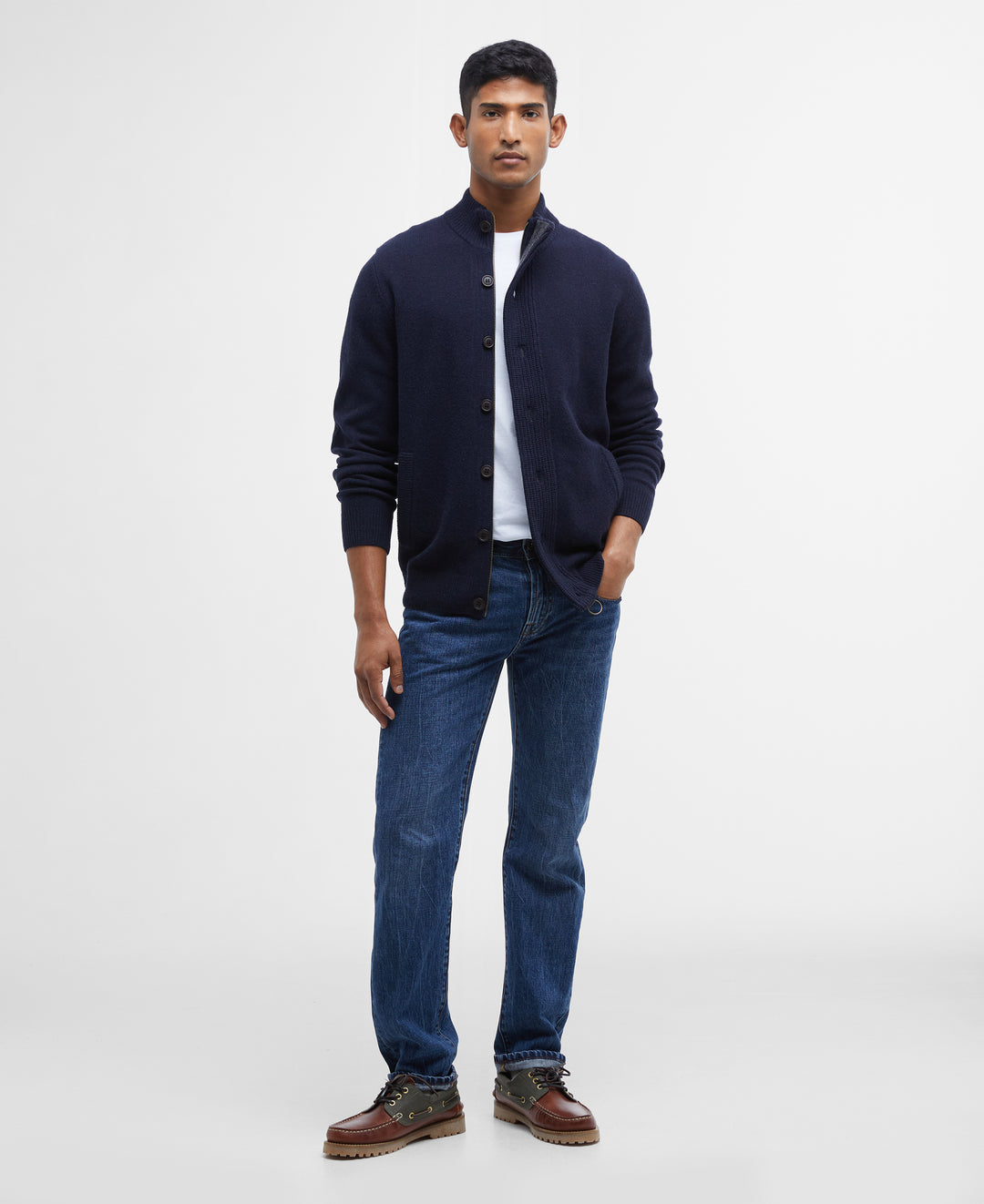 Barbour Essential Patch Zip Through Knitted Jumper - Navy