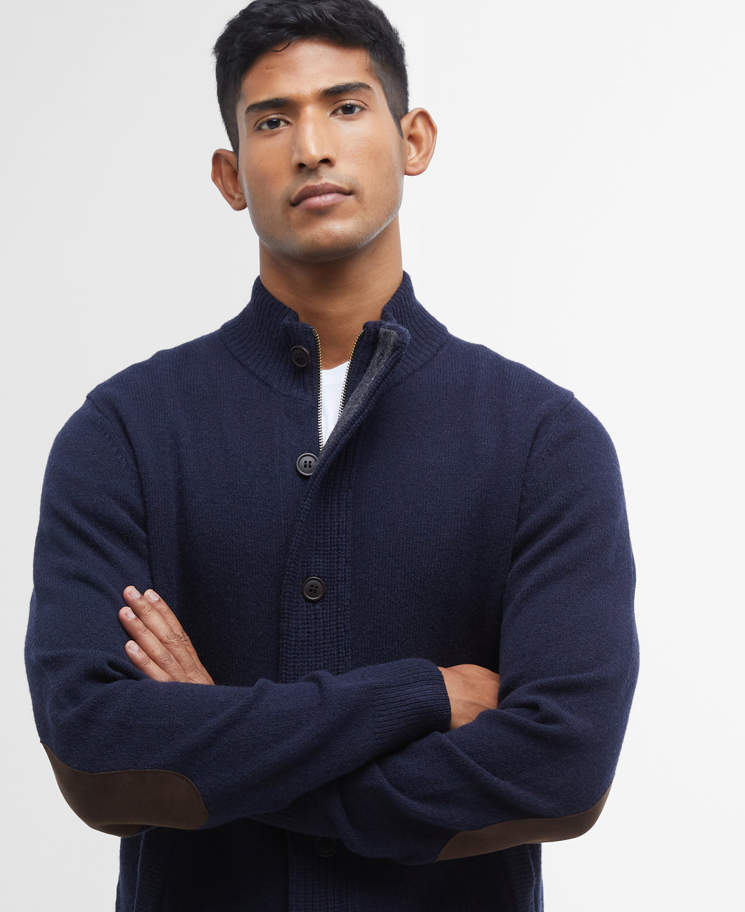 Barbour Essential Patch Zip Through Knitted Jumper - Navy