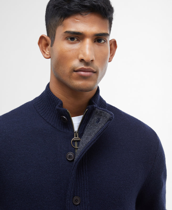Barbour Essential Patch Zip Through Knitted Jumper - Navy