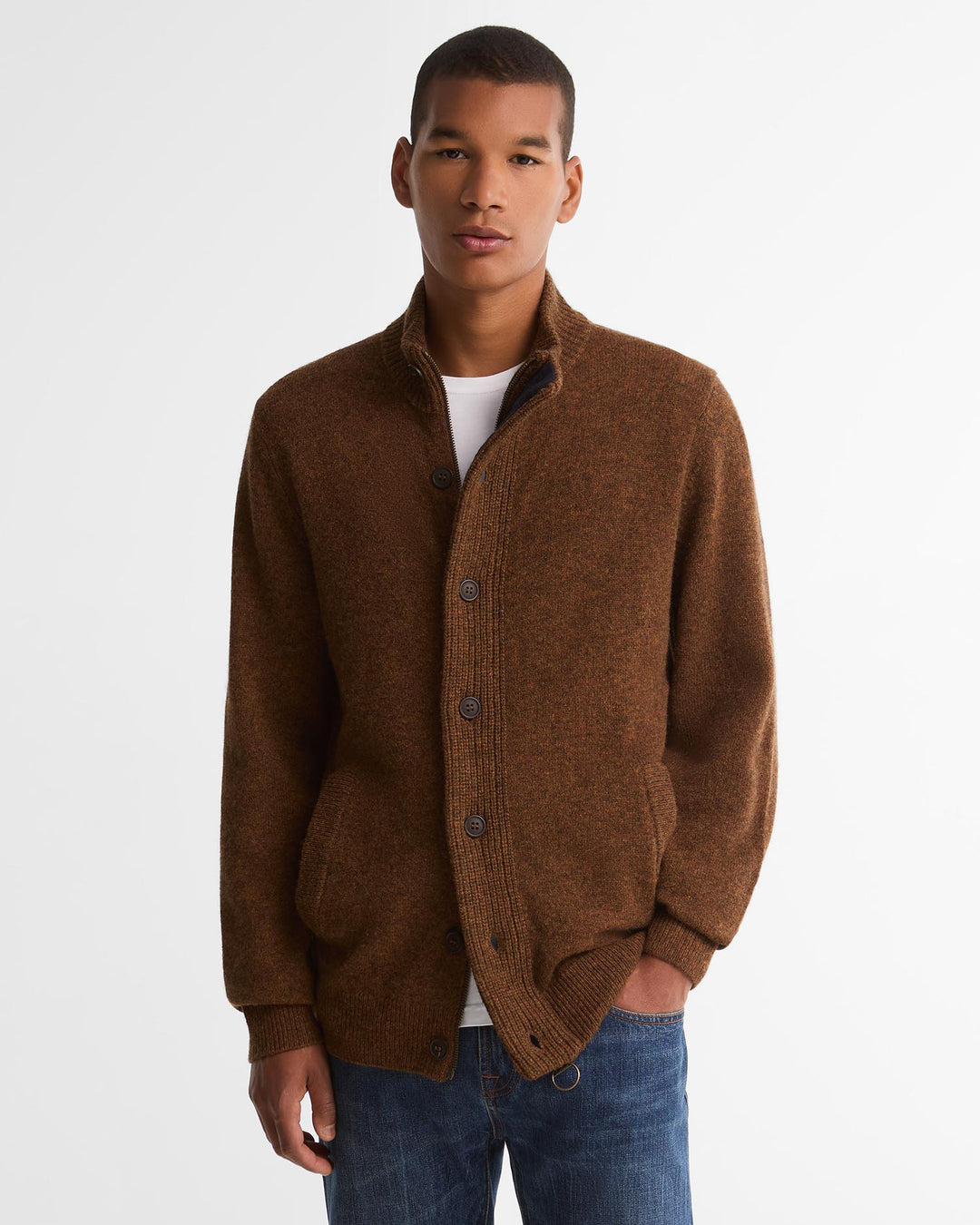 Barbour Essential Patch Zip Through Knitted Jumper - Bracken