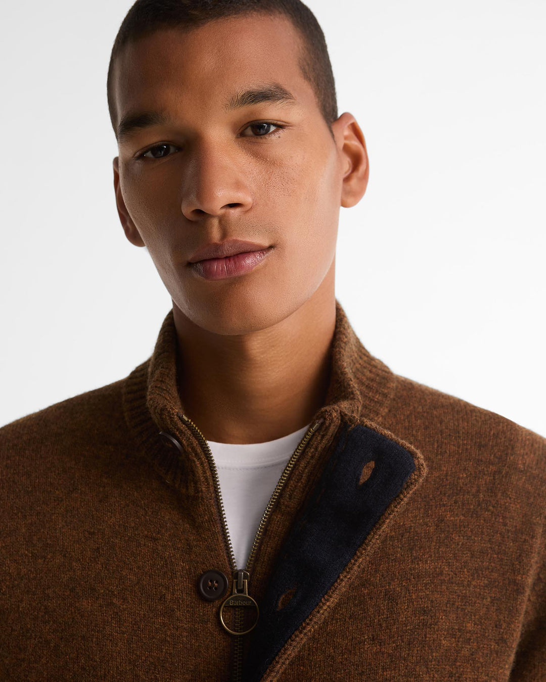 Barbour Essential Patch Zip Through Knitted Jumper - Bracken