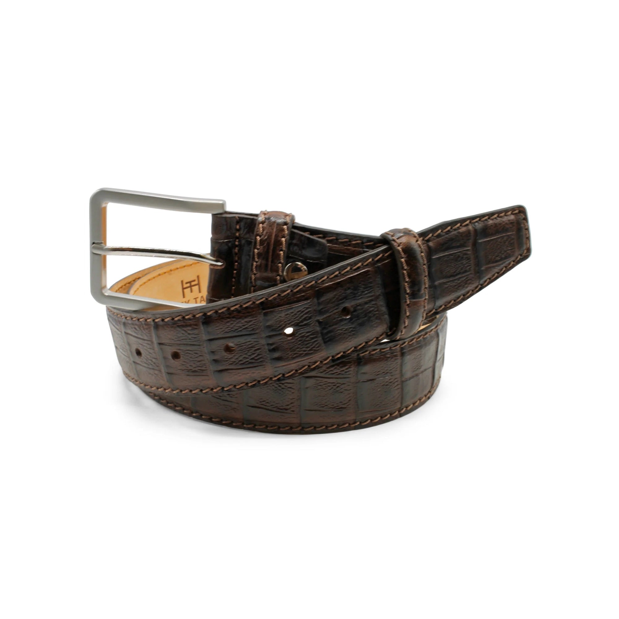Huxley Tanner "McEnroe" Mock Alligator Texture Leather Belt