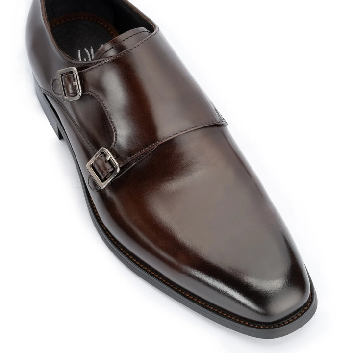 John White Double Buckle Monkstrap Shoes in Brown Leather