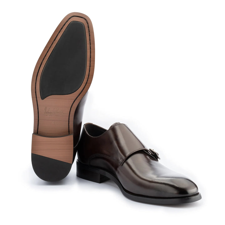John White Double Buckle Monkstrap Shoes in Brown Leather