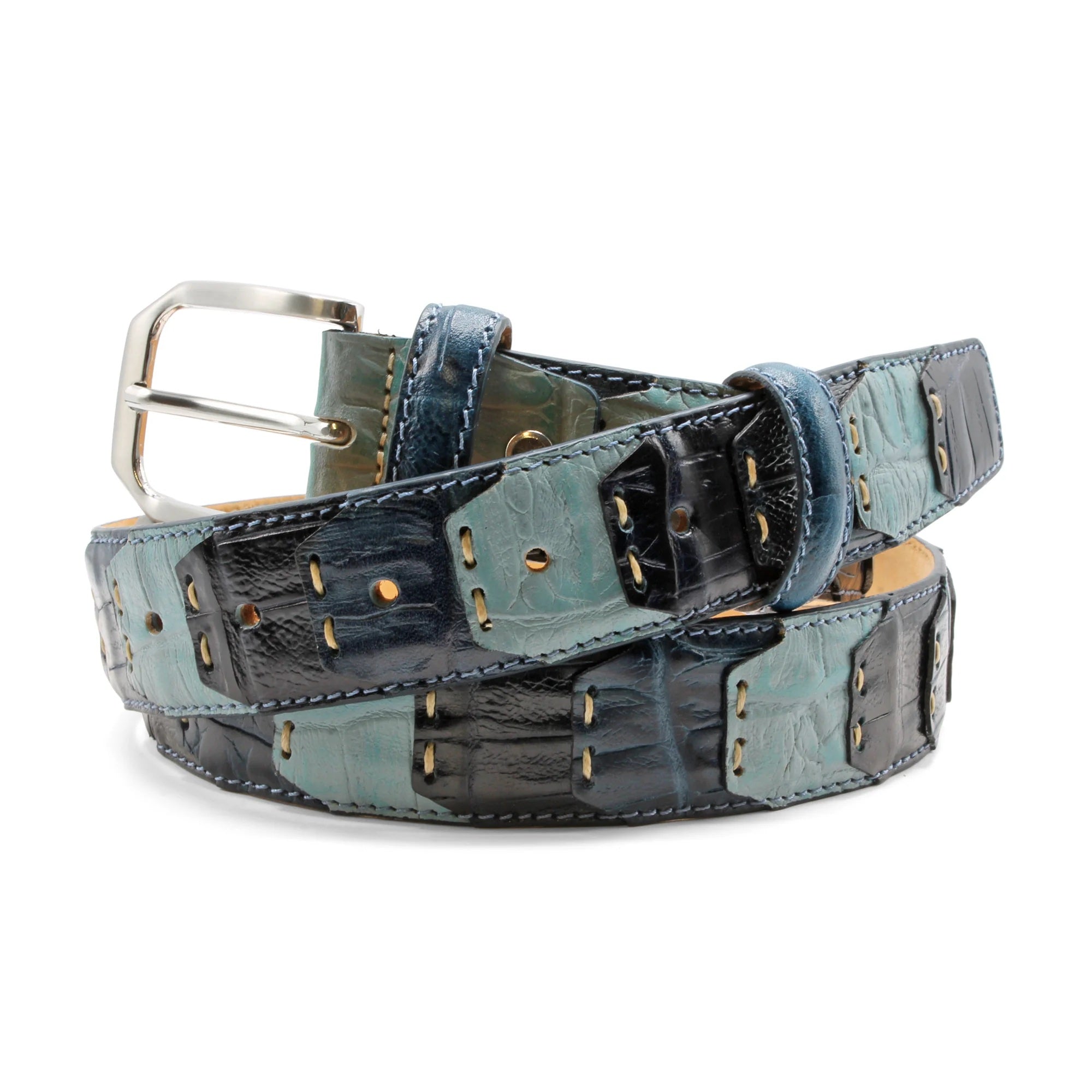 Huxley Tanner "Montana" Patchwork Alligator Texture Leather Belt