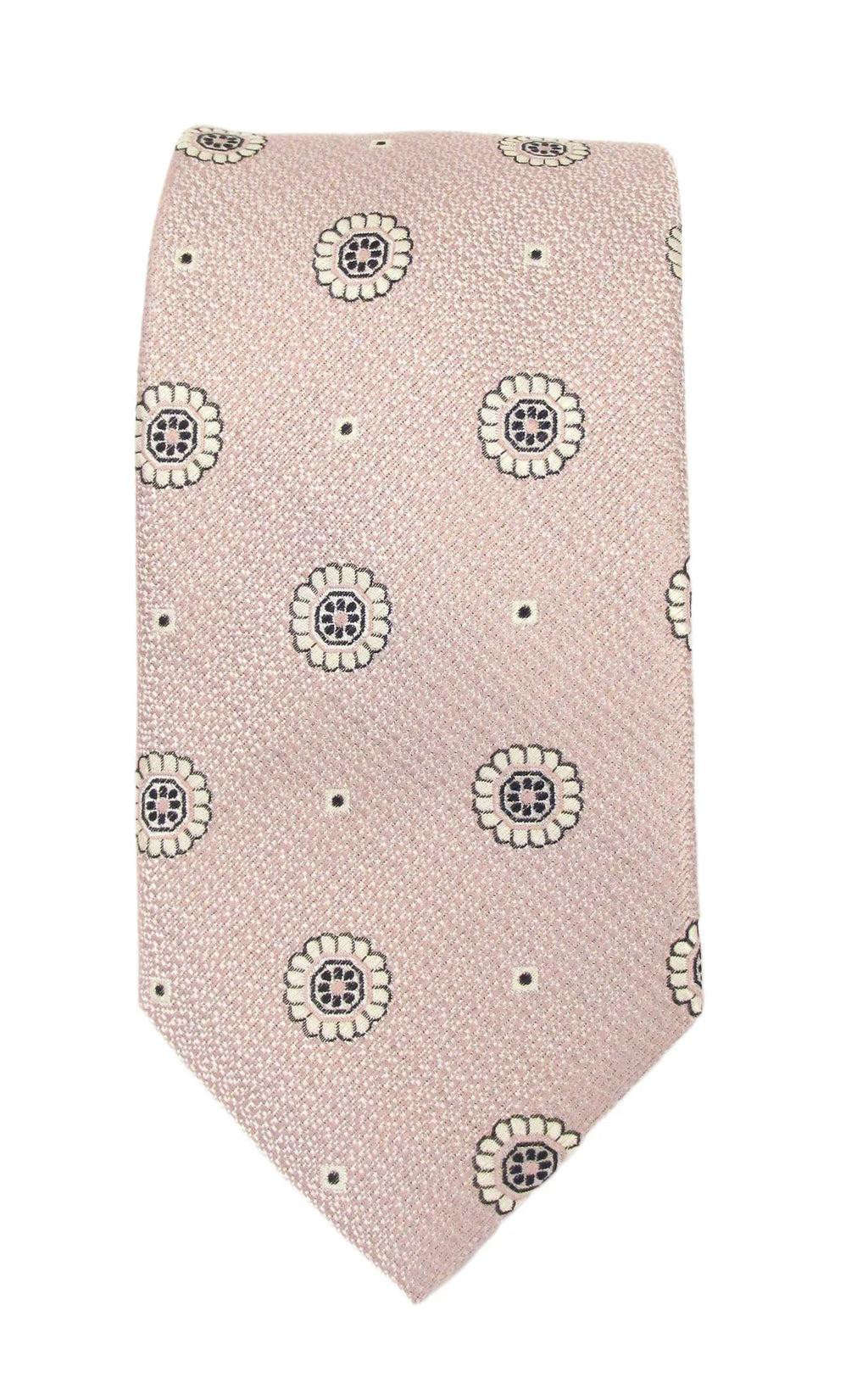 Floral Medallion Linen Weave Silk Tie -Pink