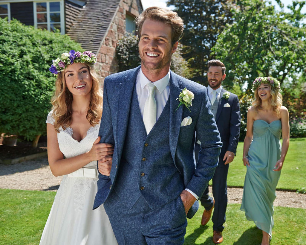 Blue Herringbone Tweed Suit