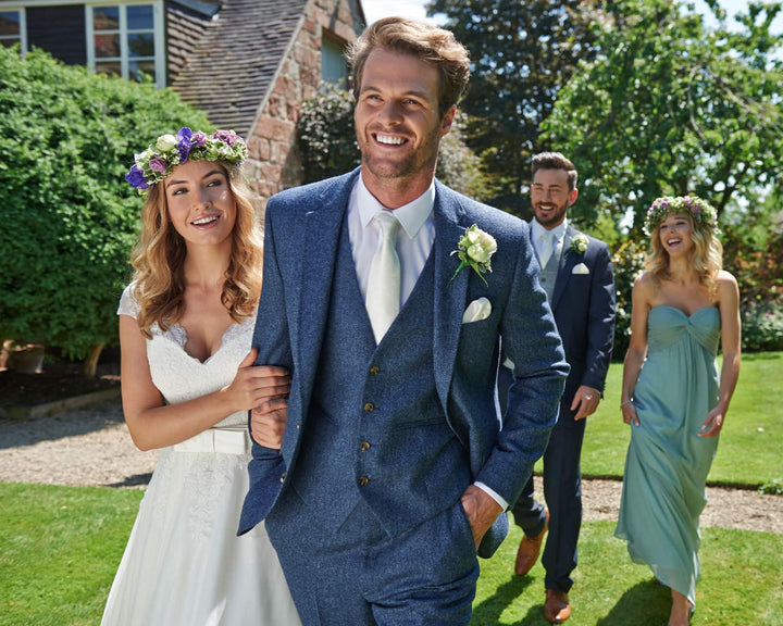 Blue Herringbone Tweed Suit