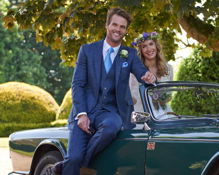 Blue Herringbone Tweed Suit