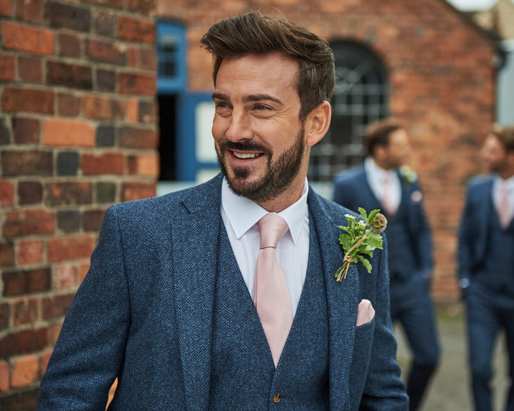 Blue Herringbone Tweed Suit