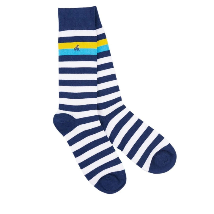 Swole Panda Navy, Yellow &amp; Blue Striped Bamboo Socks