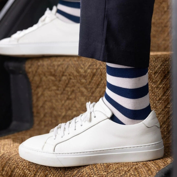 Swole Panda Navy, Yellow &amp; Blue Striped Bamboo Socks