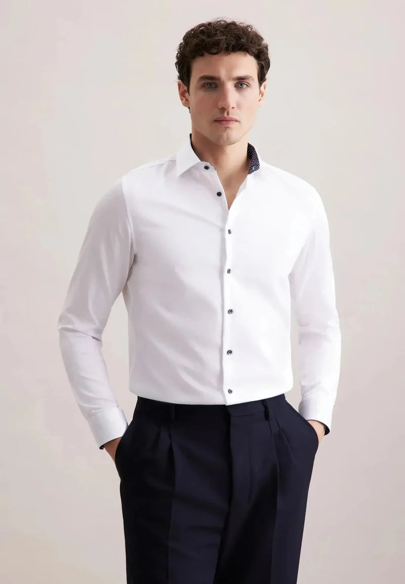 Seidensticker Twill Kent Shirt with Trim - White