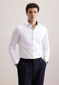 Seidensticker Twill Kent Shirt with Trim - White