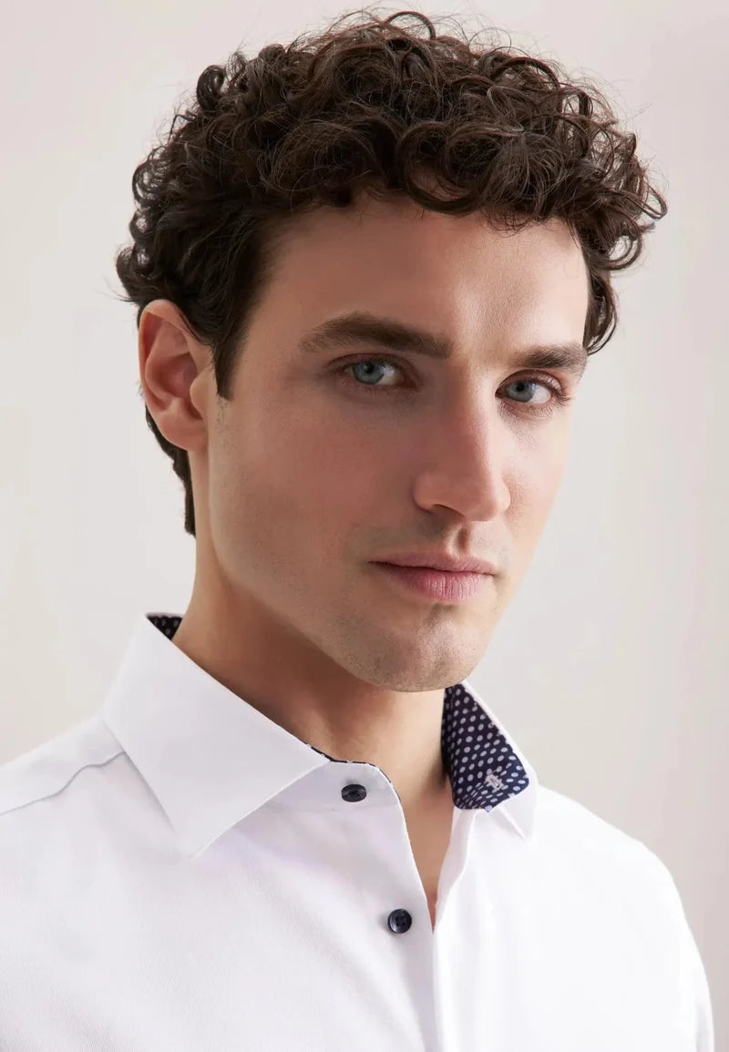 Seidensticker Twill Kent Shirt with Trim - White