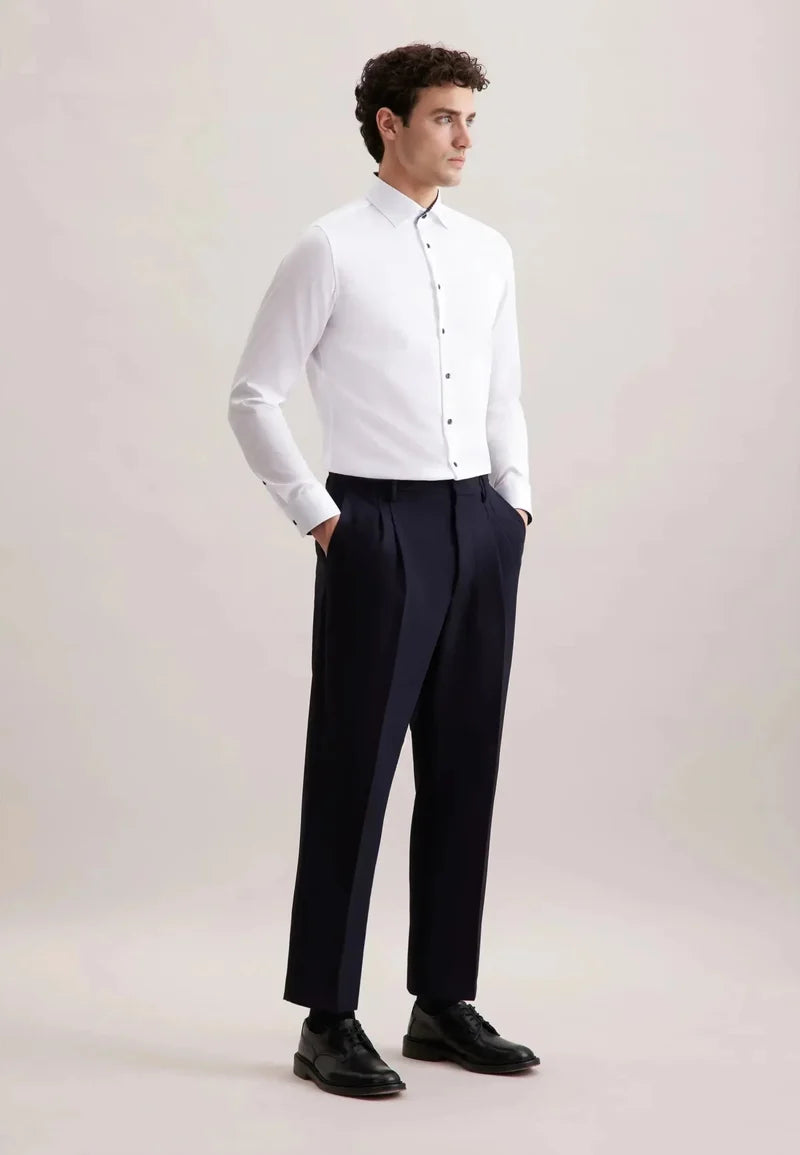 Seidensticker Twill Kent Shirt with Trim - White