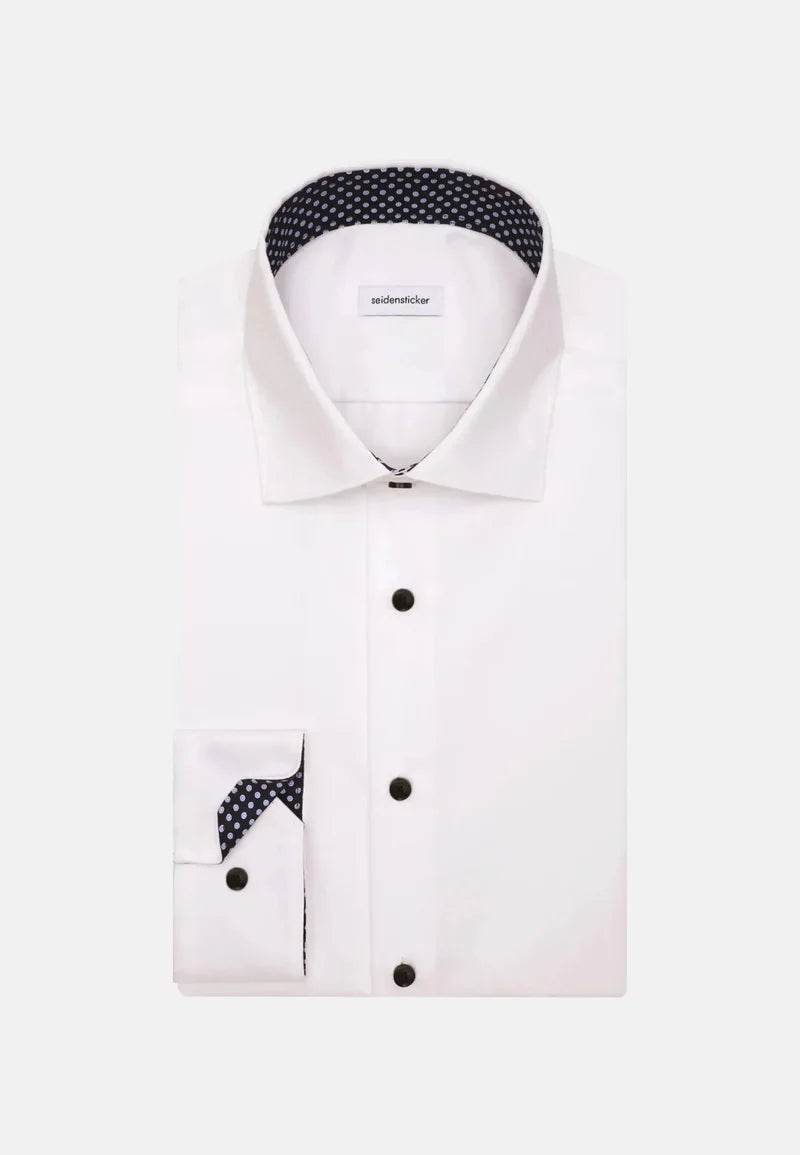 Seidensticker Twill Kent Shirt with Trim - White