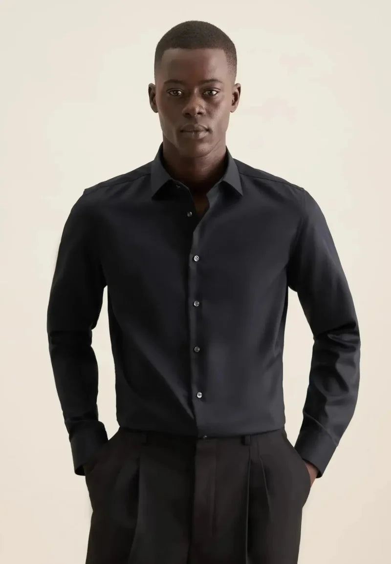 Seidensticker New Kent Shaped Twill Shirt - Black
