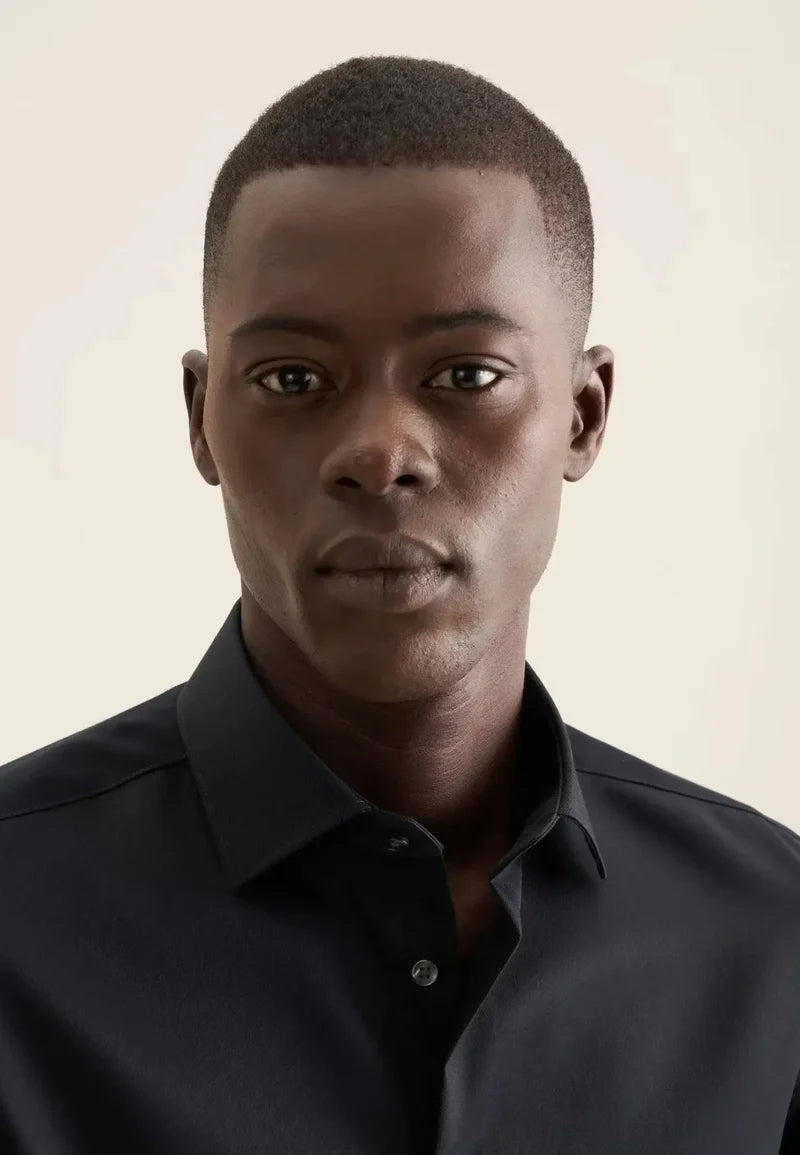 Seidensticker New Kent Shaped Twill Shirt - Black