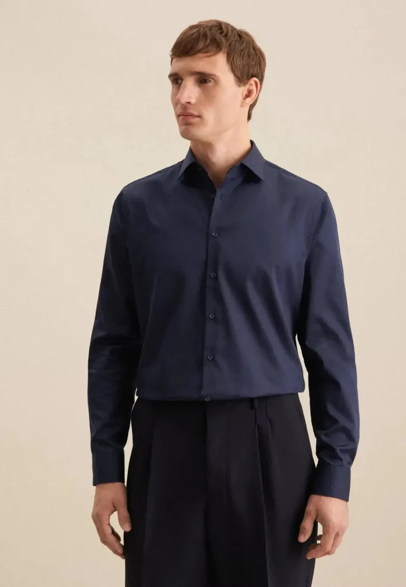 Seidensticker New Kent Shaped Twill Shirt - Navy