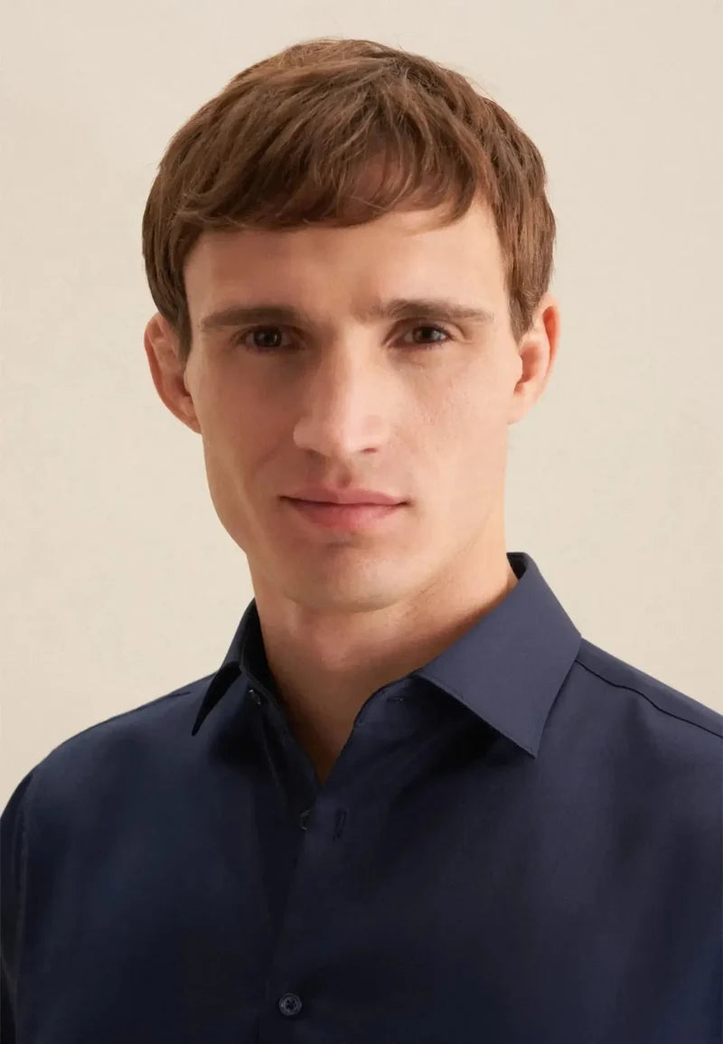 Seidensticker New Kent Shaped Twill Shirt - Navy