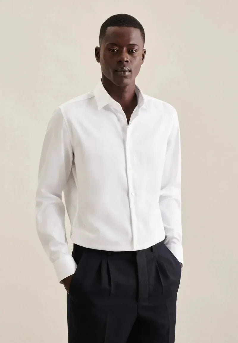 Seidensticker New Kent Shaped Twill Shirt - White