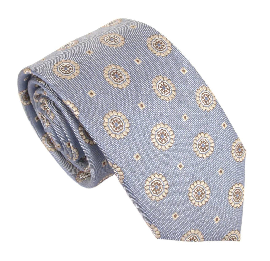 Floral Medallion Silk Tie - Sky Blue