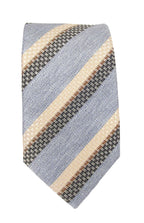 Pastel Stripe Linen Weave Silk Tie - Blue
