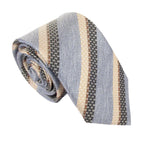 Pastel Stripe Linen Weave Silk Tie - Blue