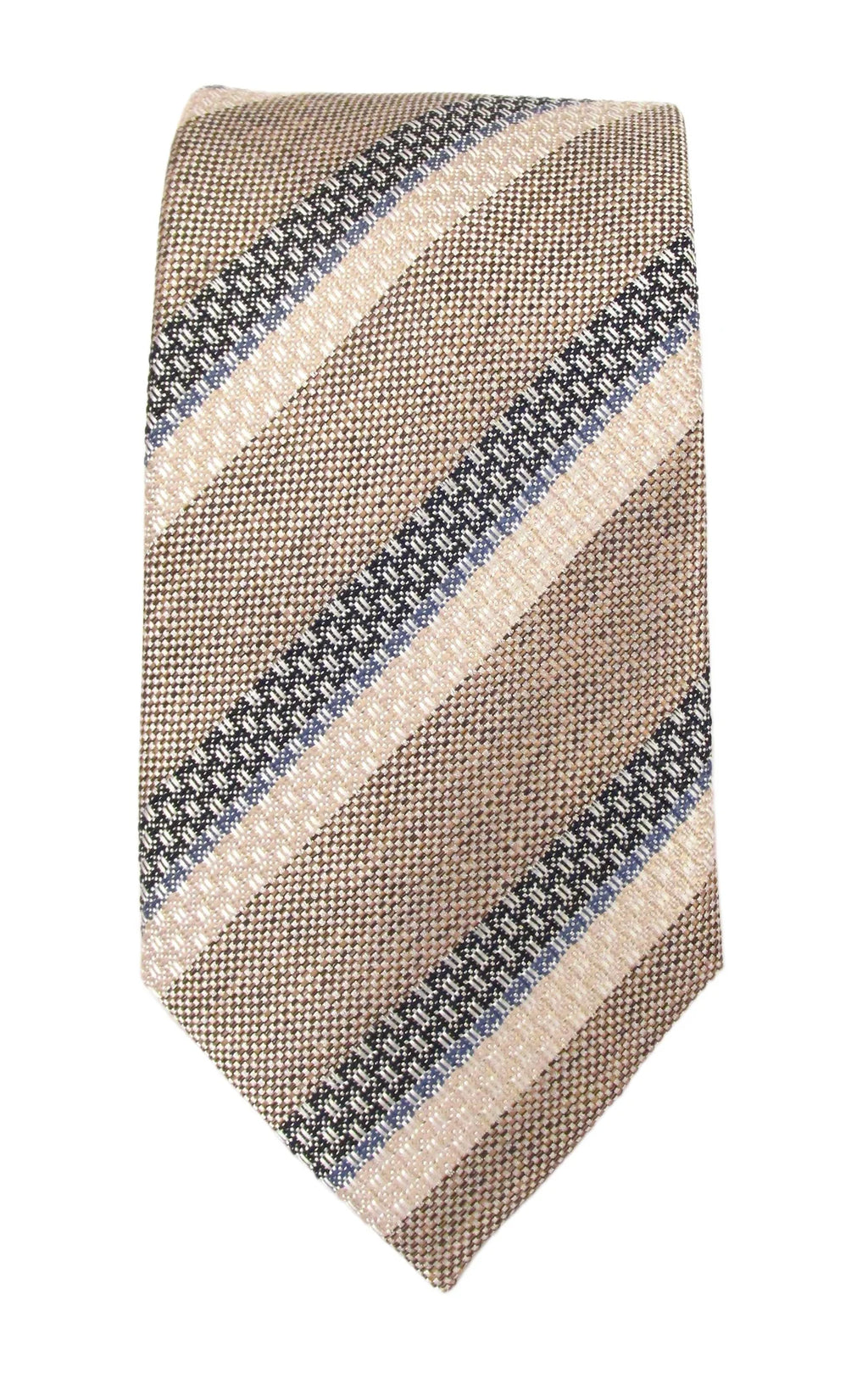 Pastel Stripe Linen Weave Silk Tie - Tan
