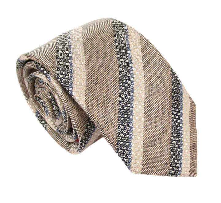 Pastel Stripe Linen Weave Silk Tie - Tan