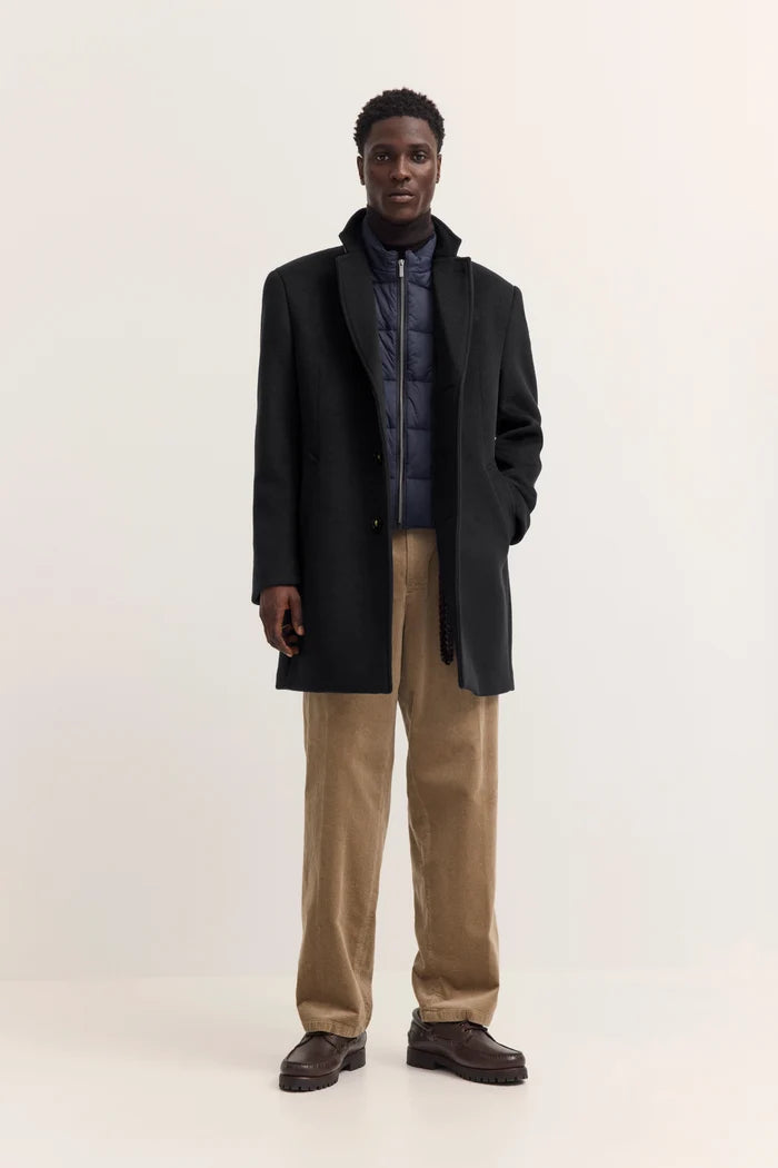 Bugatti Wool Overcoat with Zip Insert - Navy