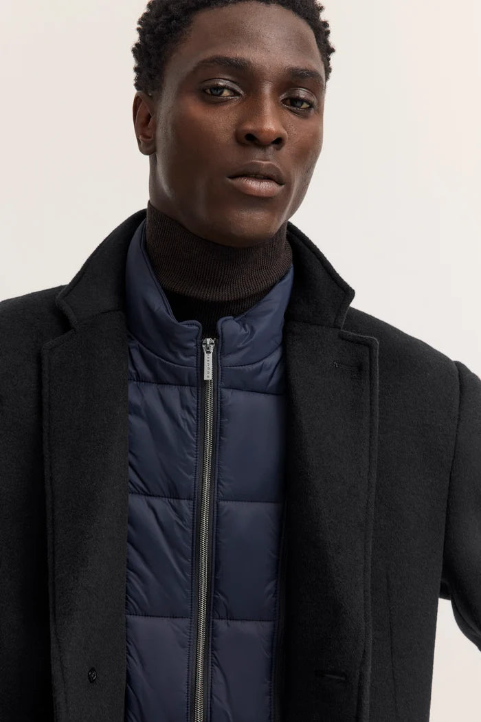 Bugatti Wool Overcoat with Zip Insert - Navy
