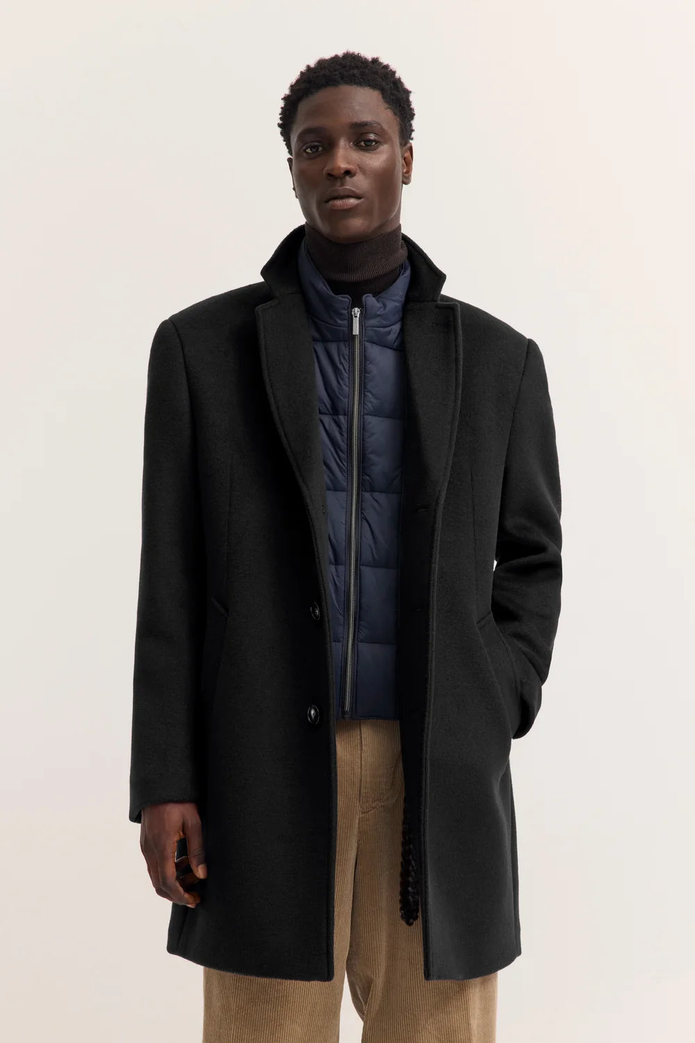 Bugatti Wool Overcoat with Zip Insert - Navy