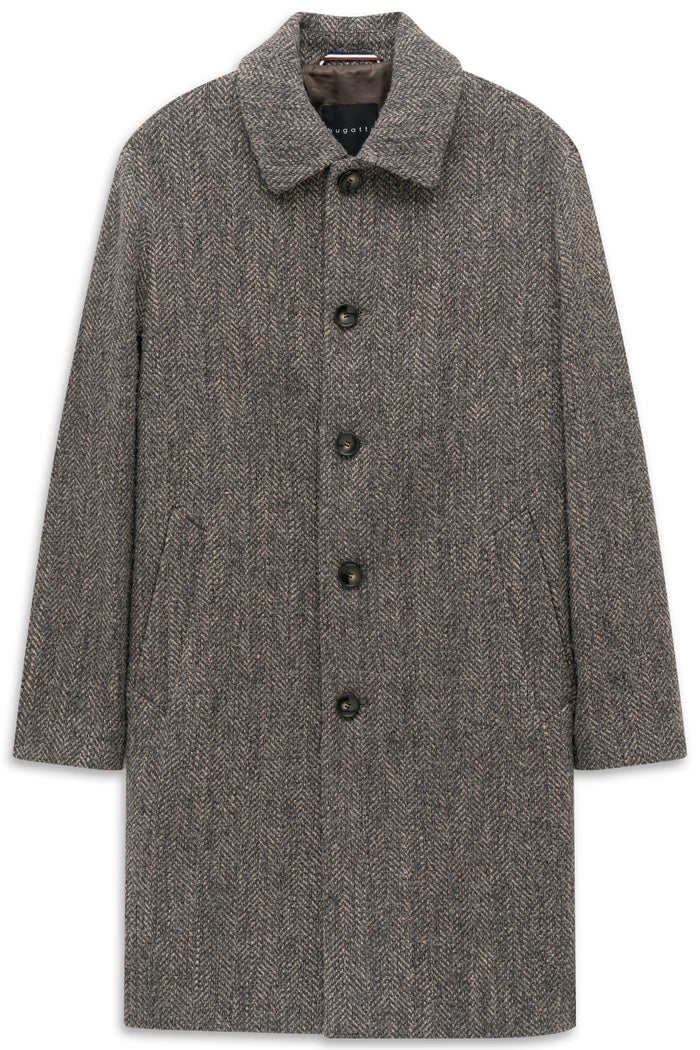 Bugatti Herringbone Wool Blend Overcoat - Grey