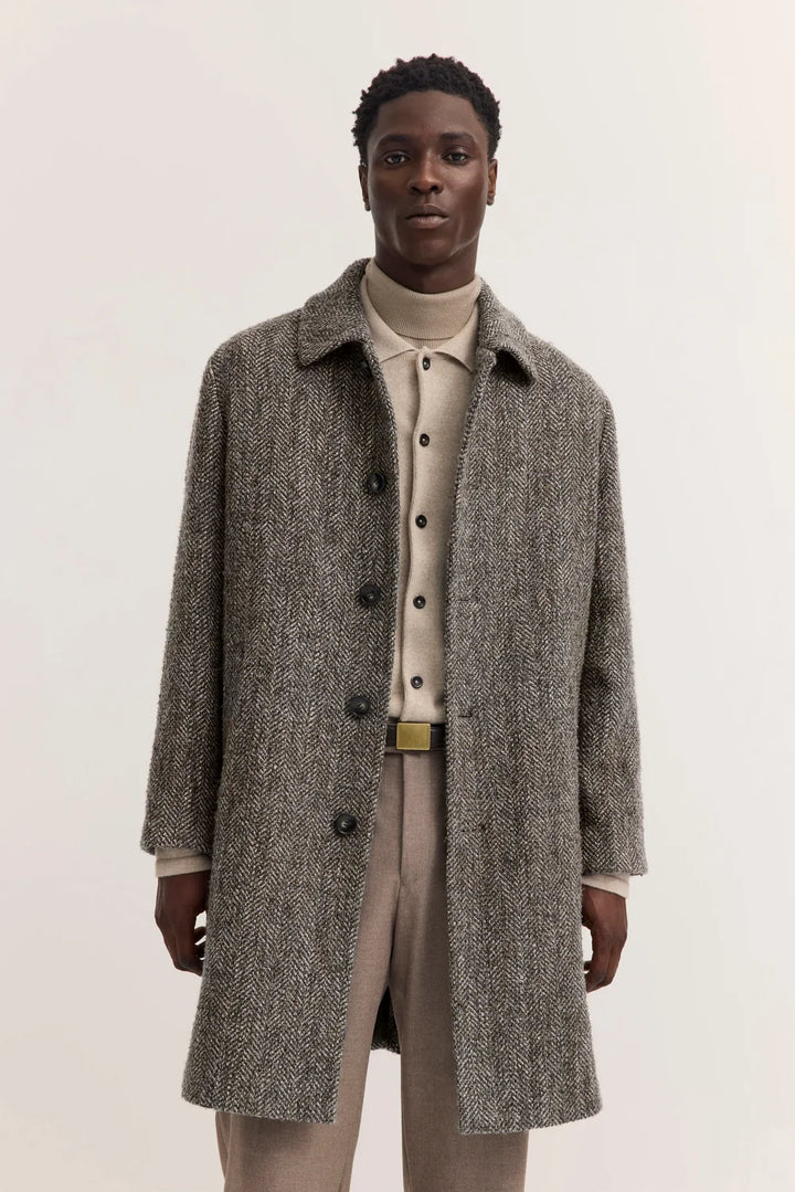 Bugatti Herringbone Wool Blend Overcoat - Grey
