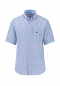 Fynch Hatton Pure Linen Stripe 1/2 Sleeve Shirt - Blue