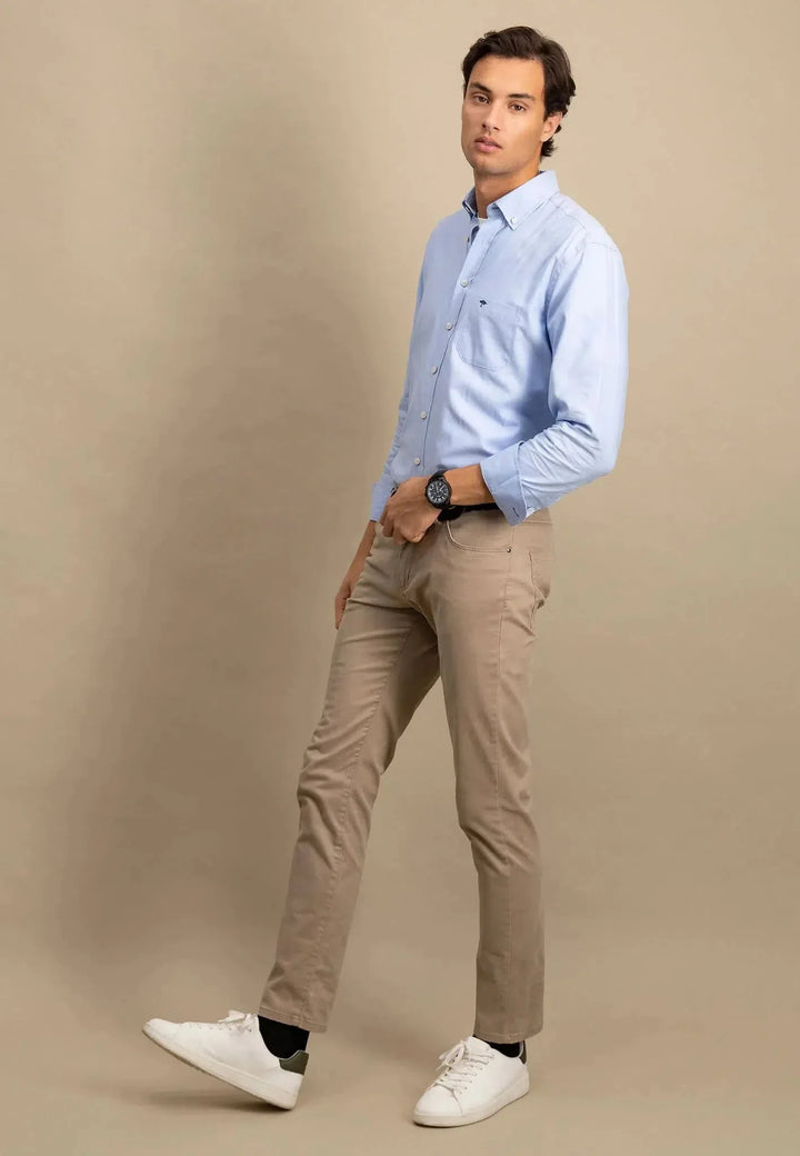 Fynch Hatton Cotton Button Down Oxford Shirt - Light Blue