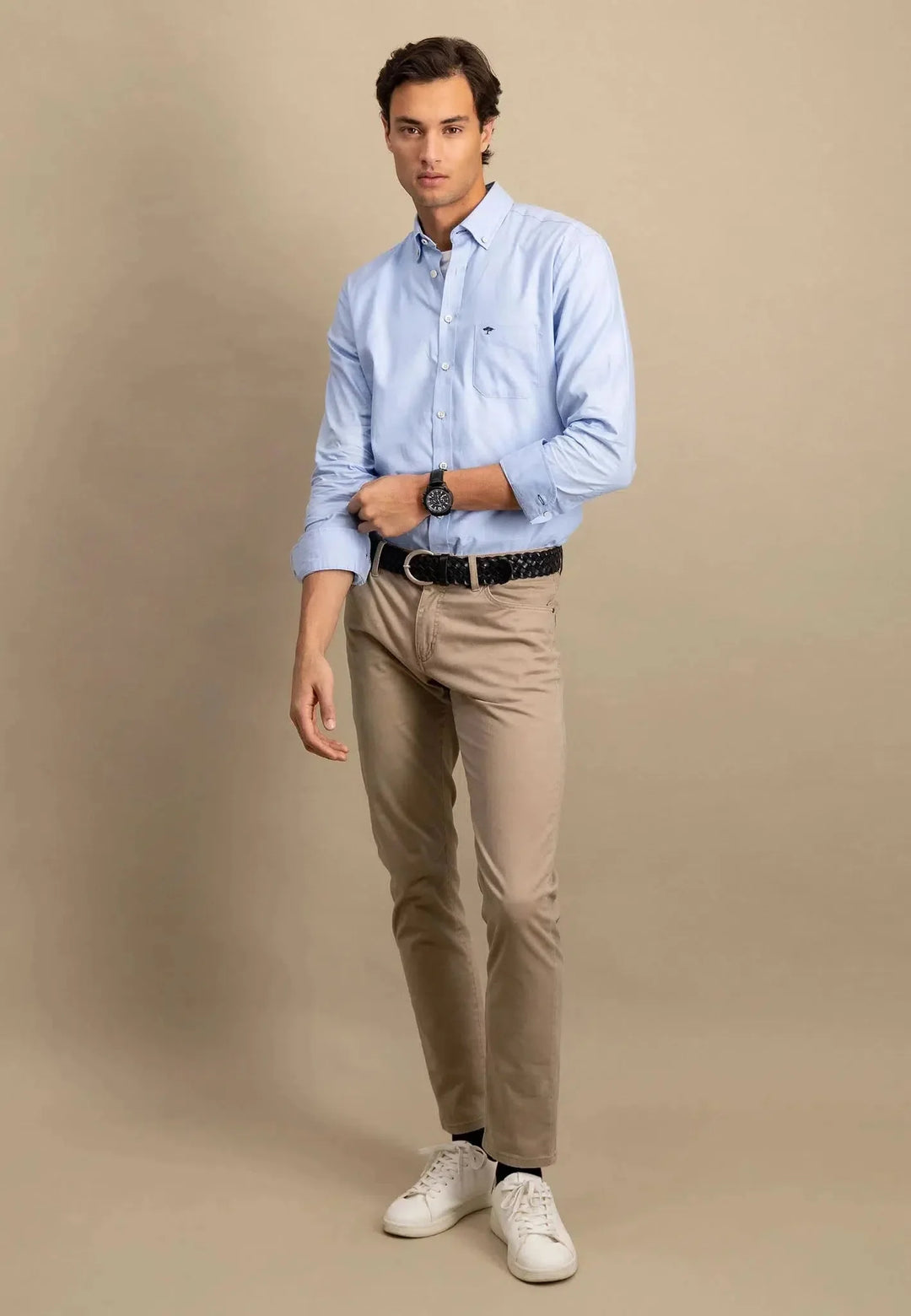 Fynch Hatton Cotton Button Down Oxford Shirt - Light Blue