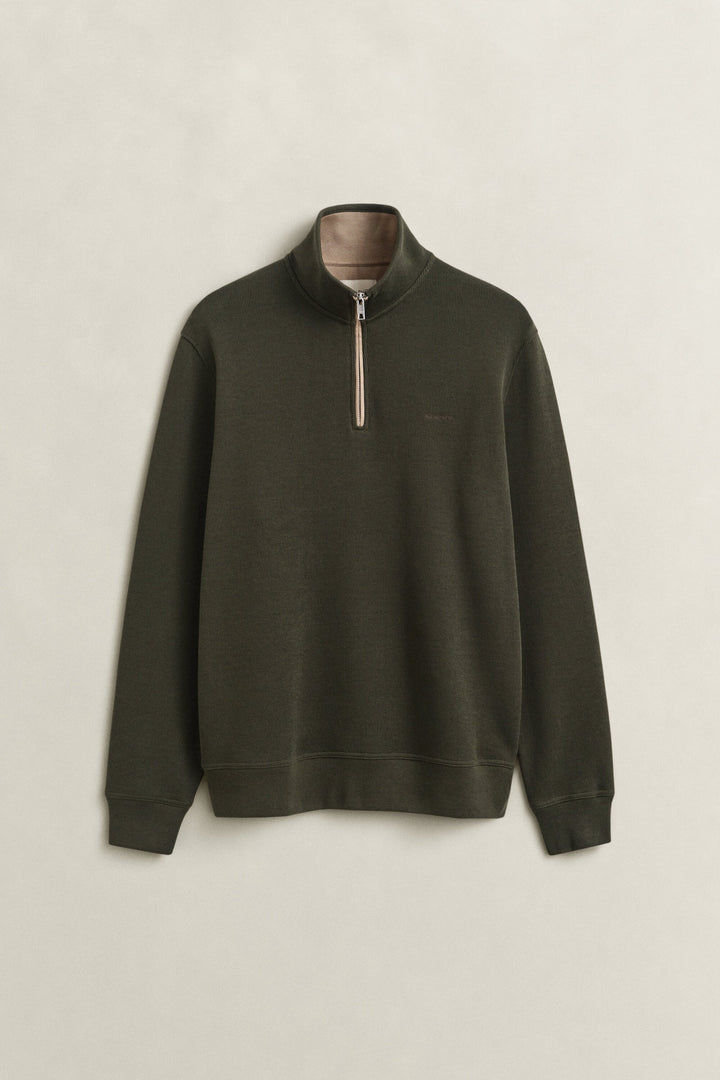 GANT Sacker Rib Half Zip Jumper - Dark Moss Green