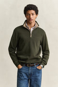 GANT Sacker Rib Half Zip Jumper - Dark Moss Green