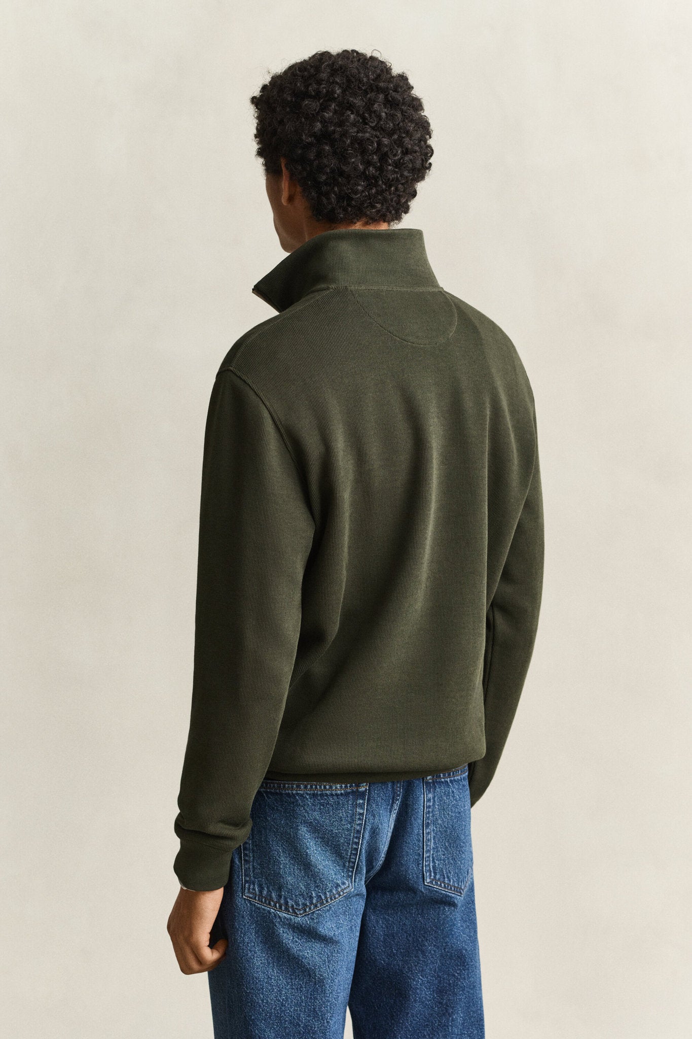 GANT Sacker Rib Half Zip Jumper - Dark Moss Green