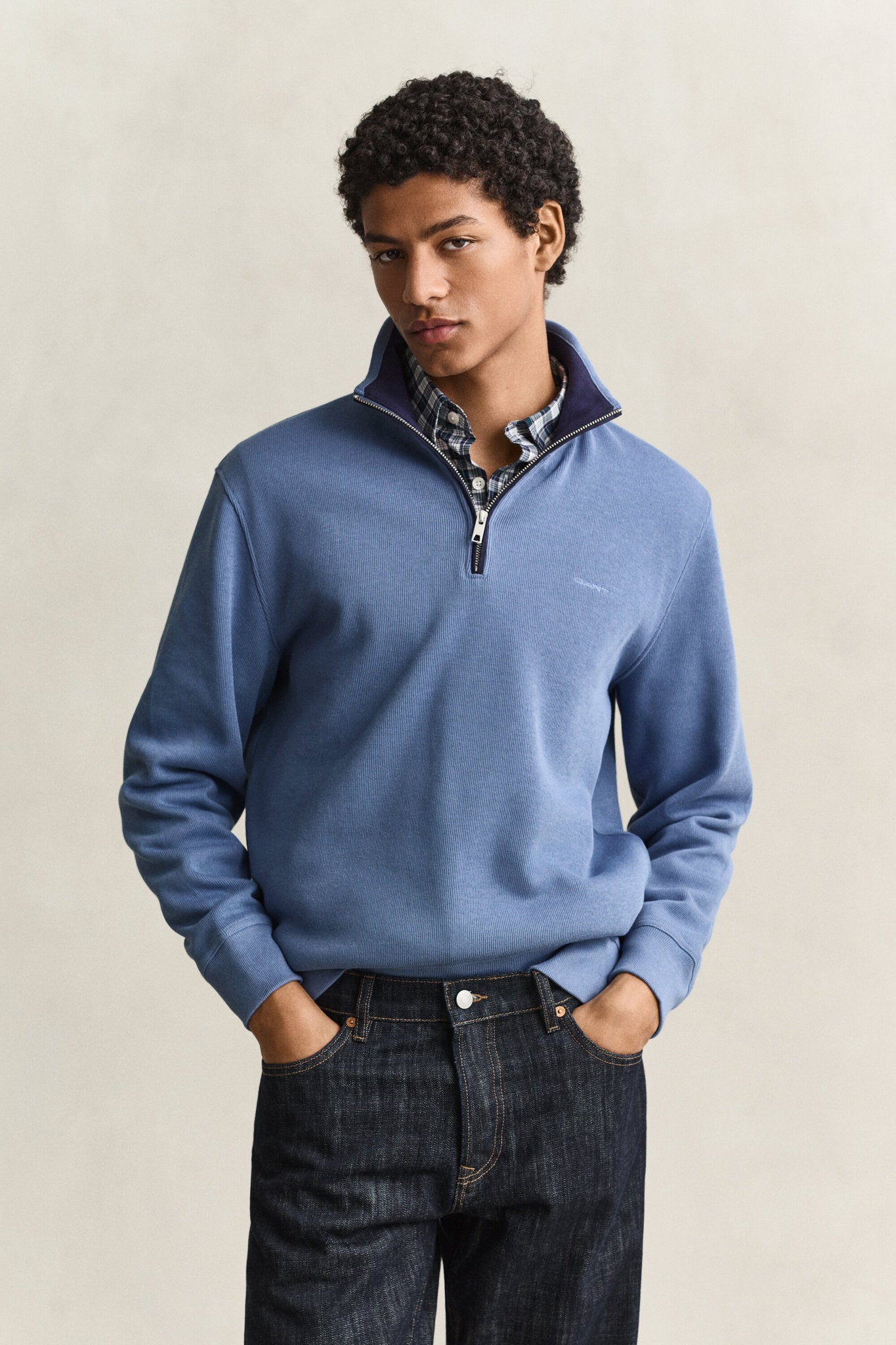 GANT Sacker Rib Half Zip Jumper - Blue Horizon