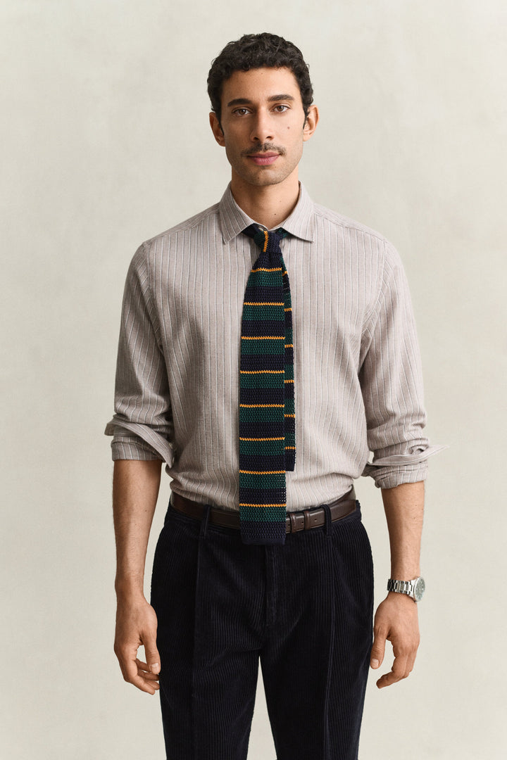 GANT Regular Flannel Melange Stripe Shirt - Light Brown