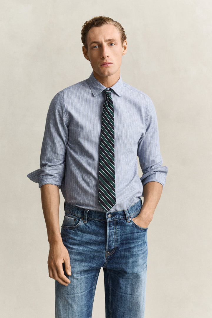 GANT Regular Flannel Melange Stripe Shirt - Light Blue
