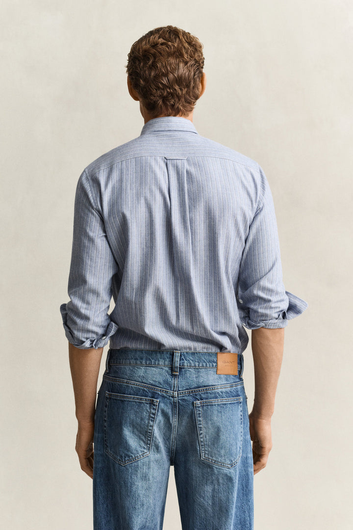GANT Regular Flannel Melange Stripe Shirt - Light Blue
