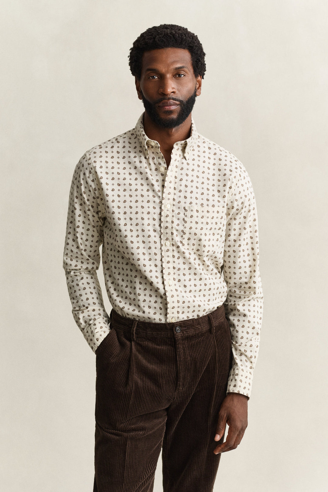 GANT Regular Printed Wintertwill Shirt - Sand