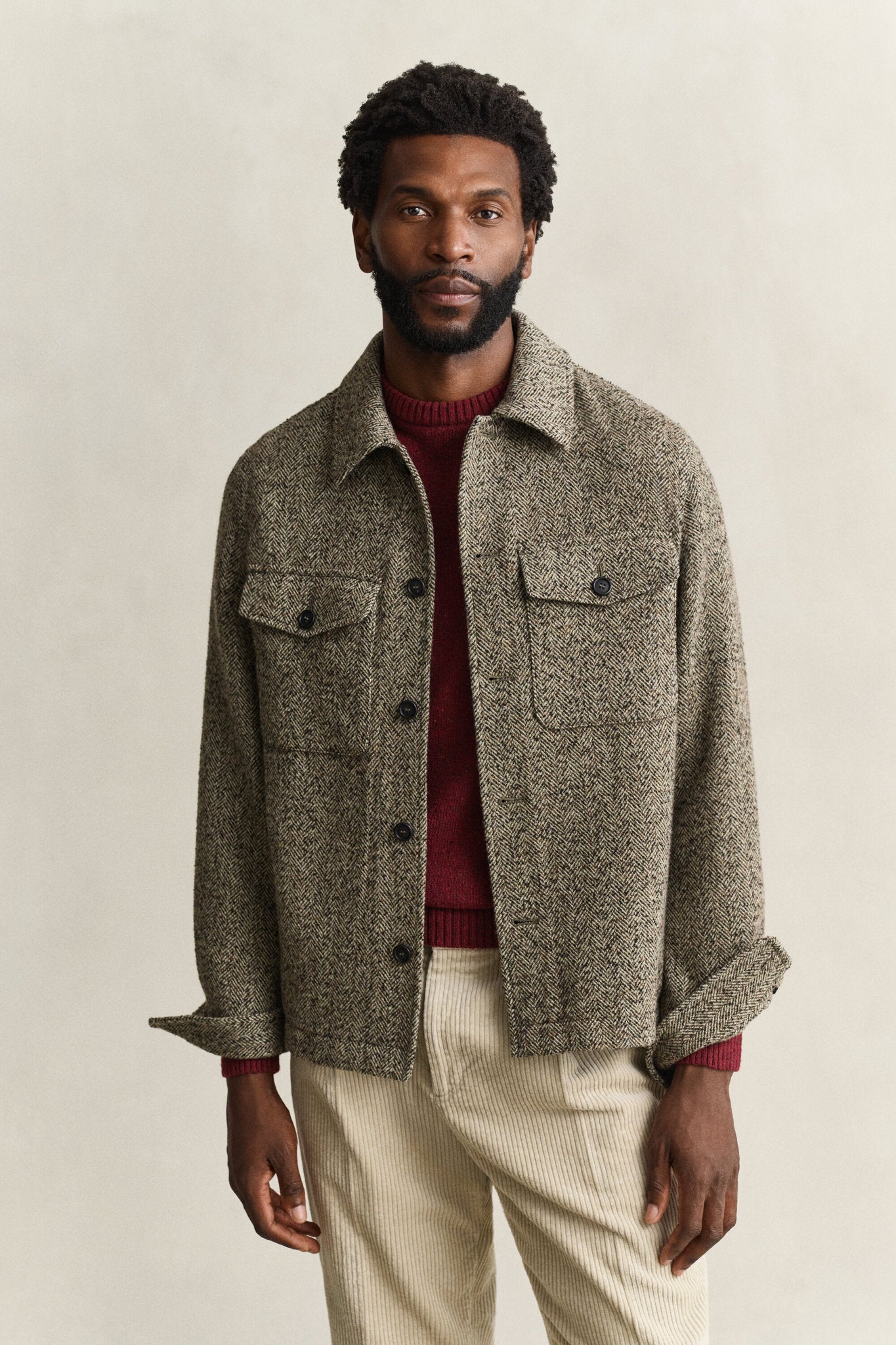 GANT Regular Herringbone Overshirt - Black Brown